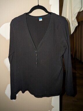 Old Navy Black Ribbed Henley Top